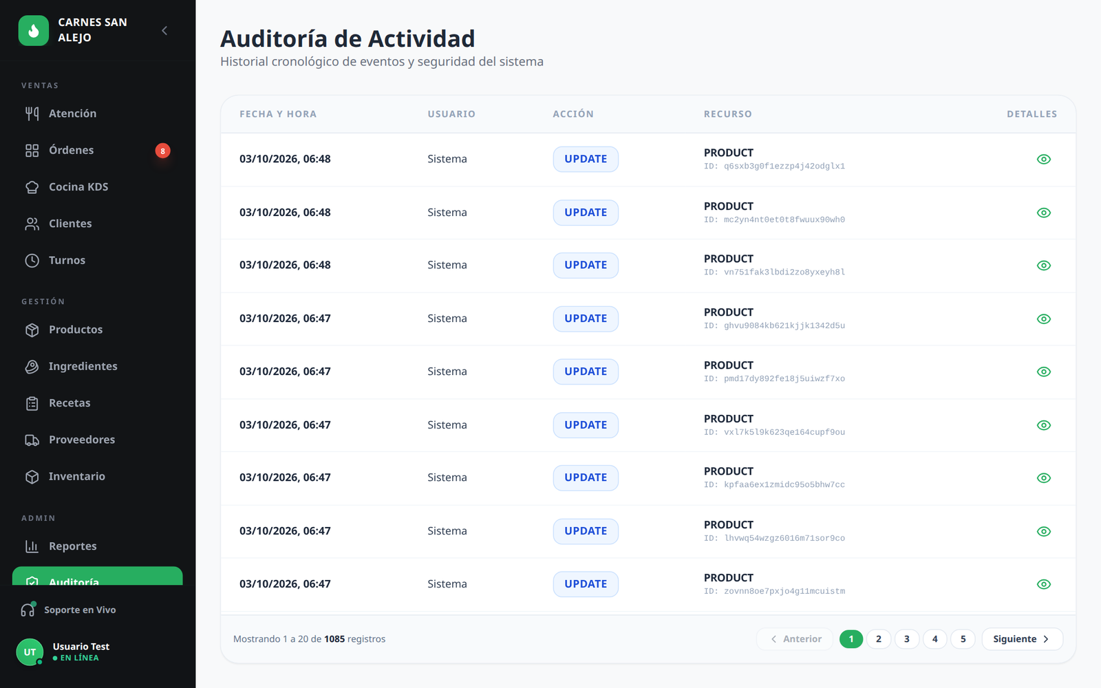 Bitácora de auditoría y registros de actividad en Vivantiz