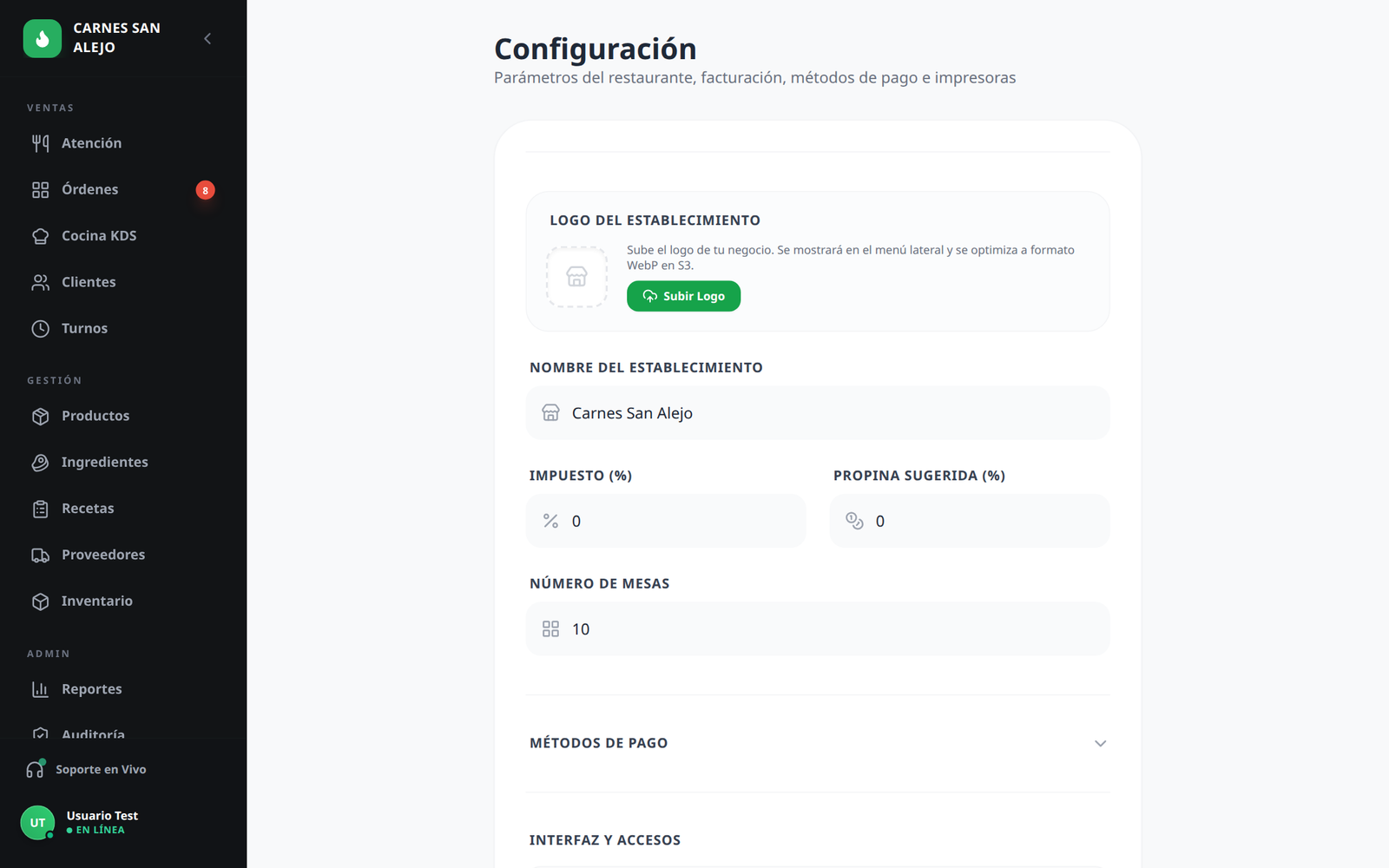 Configuración general y parámetros del sistema en Vivantiz